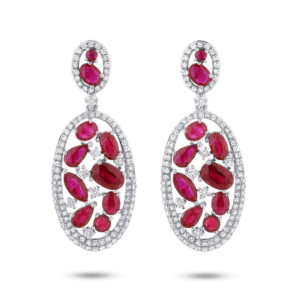 1.12 Ctw Diamond And 4.62 Ctw Ruby 14k White Gold Earring