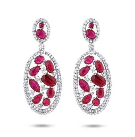 1.12 Ctw Diamond And 4.62 Ctw Ruby 14k White Gold Earring