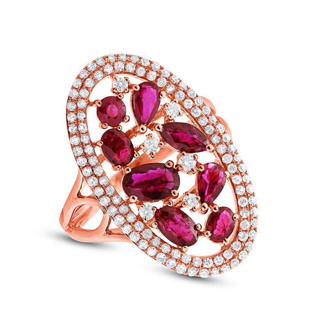 0.63 Ctw Diamond And 1.94 Ctw Ruby 14k Rose Gold Ring