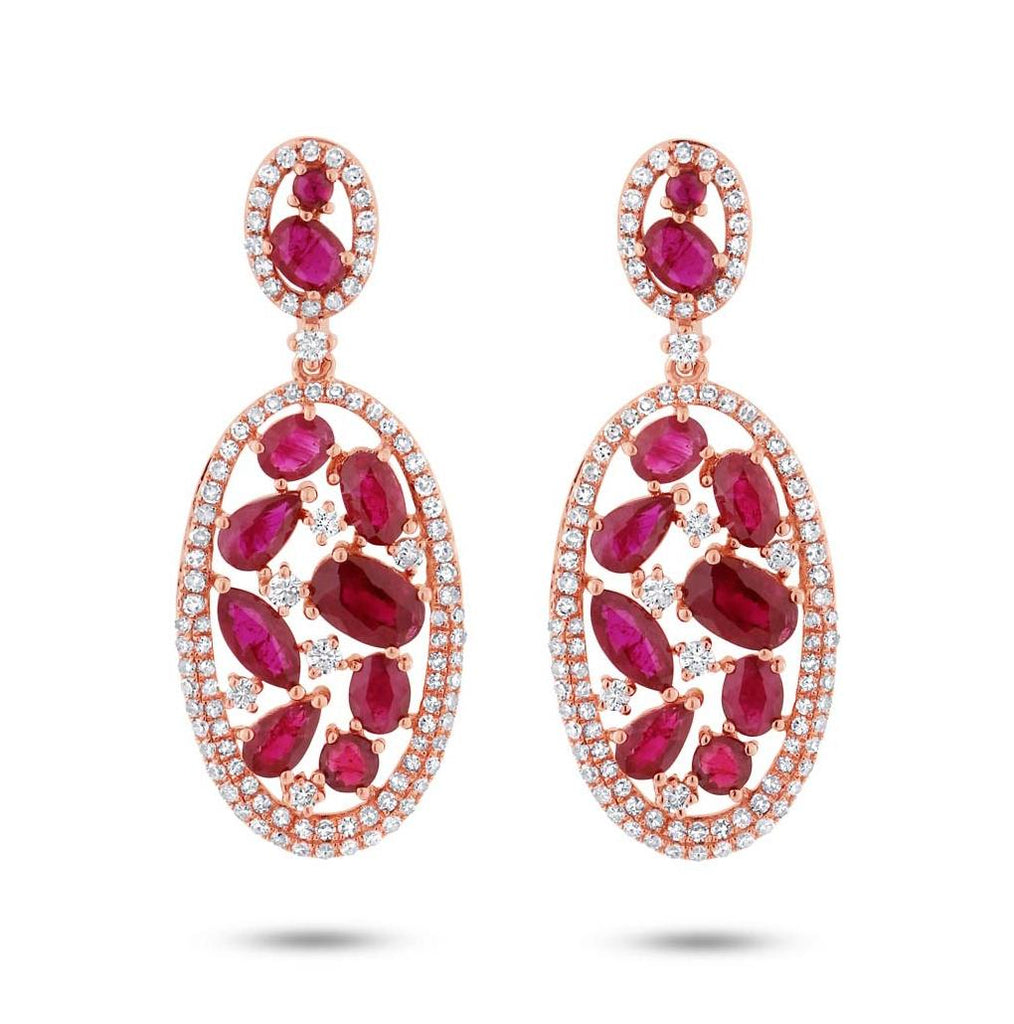 1.12 Ctw Diamond And 4.62 Ctw Ruby 14k Rose Gold Earring