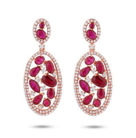 1.12 Ctw Diamond And 4.62 Ctw Ruby 14k Rose Gold Earring