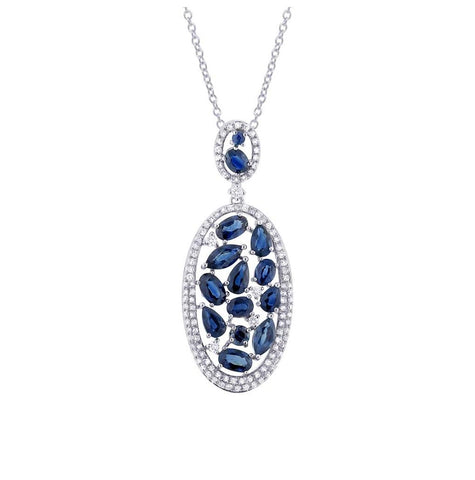 0.60 Ctw Diamond And 3.41 Ctw Blue Sapphire 14k White Gold Pendant Necklace With 18 Inch Chain