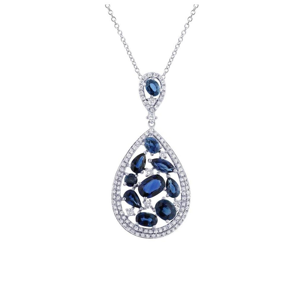 0.60 Ctw Diamond And 3.17 Ctw Blue Sapphire 14k White Gold Pendant Necklace With 18 Inch Chain