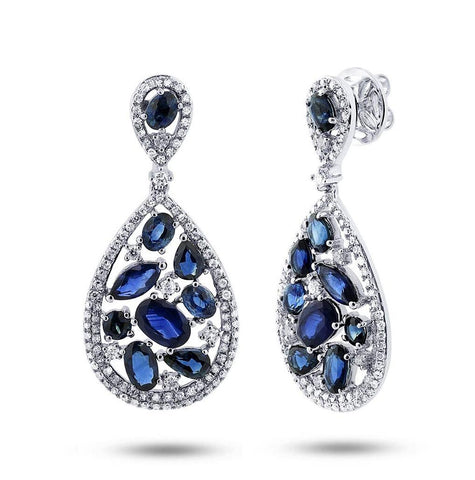 1.09 Ctw Diamond And 5.34 Ctw Blue Sapphire 14k White Gold Earring