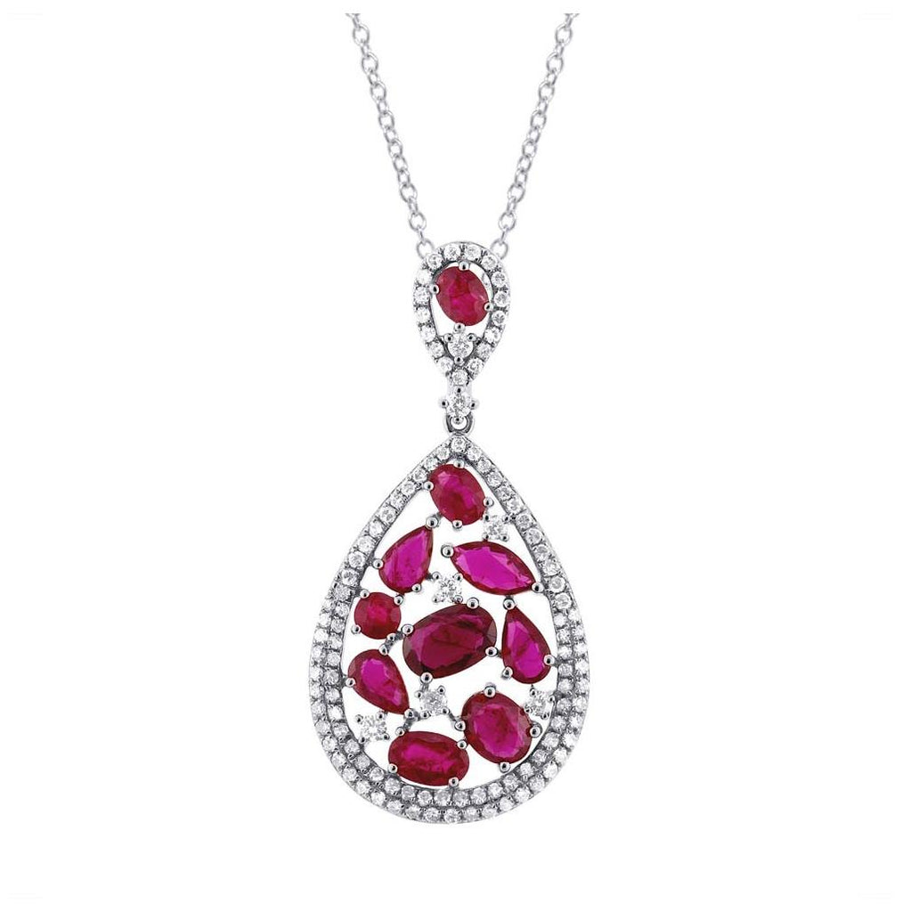 0.60 Ctw Diamond And 2.81 Ctw Ruby 14k White Gold Pendant Necklace With 18 Inch Chain