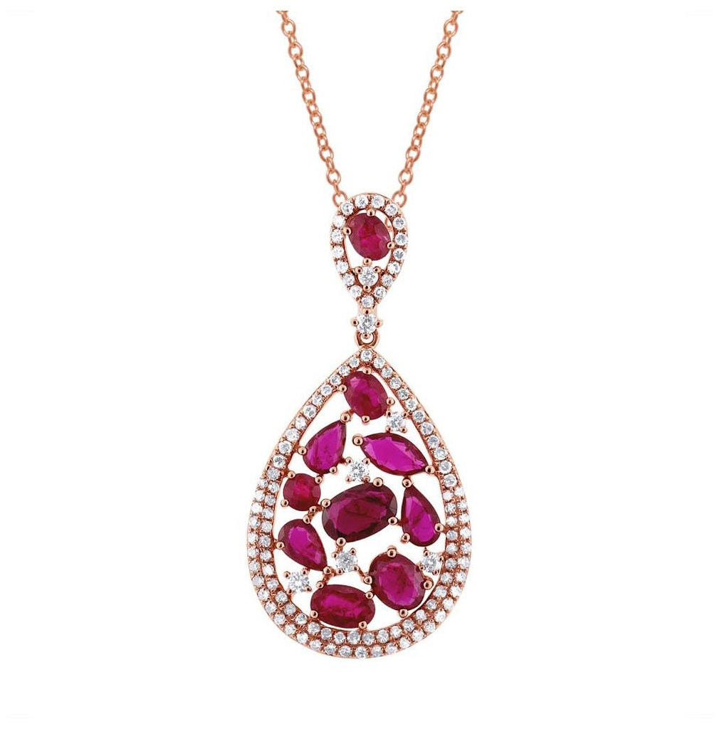 0.60 Ctw Diamond And 2.81 Ctw Ruby 14k Rose Gold Pendant Necklace With 18 Inch Chain