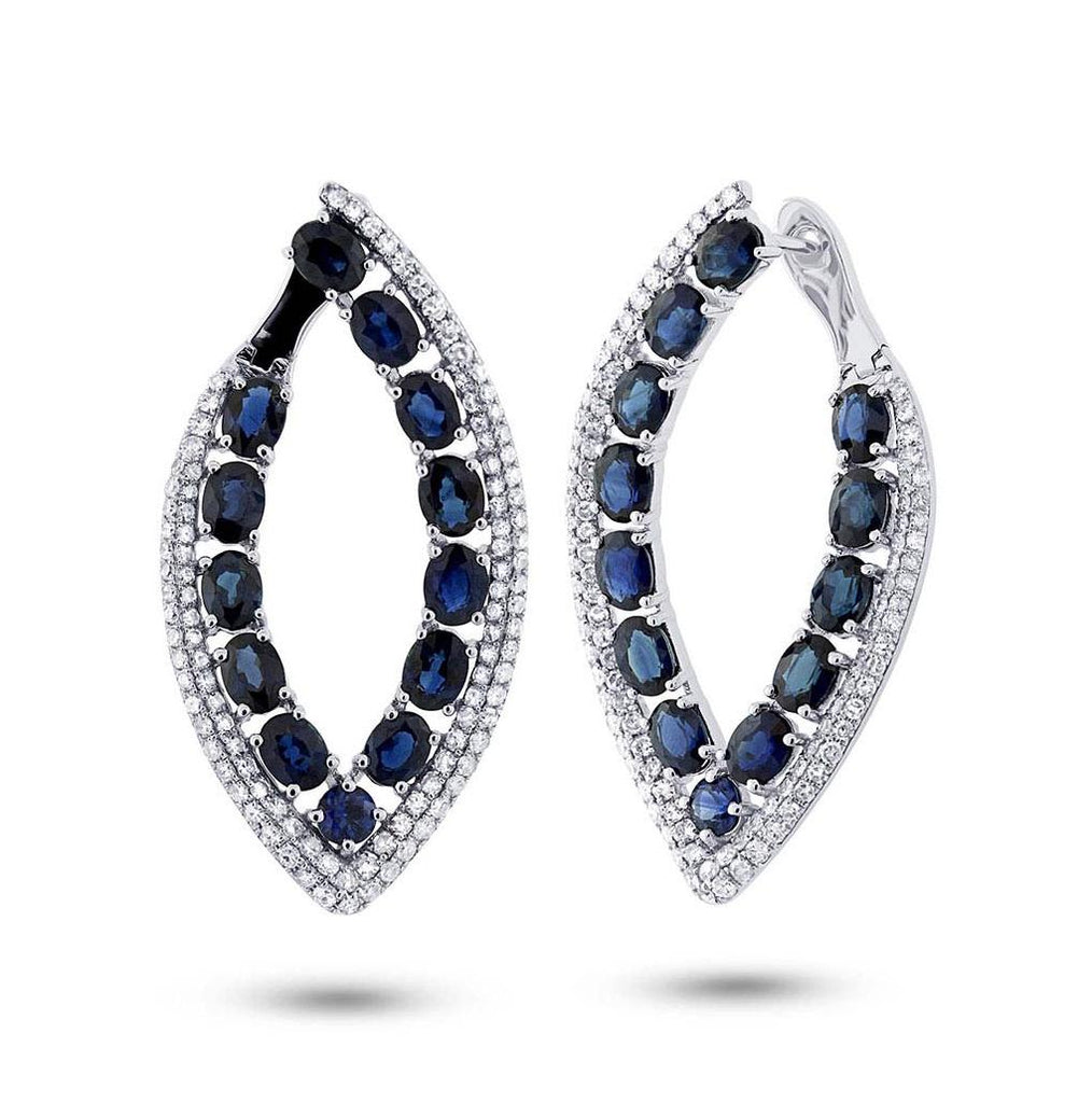 1.13 Ctw Diamond And 6.33 Ctw Blue Sapphire 14k White Gold Earring