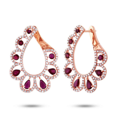 1.18 Ctw Diamond And 2.50 Ctw Ruby 14k Rose Gold Earring