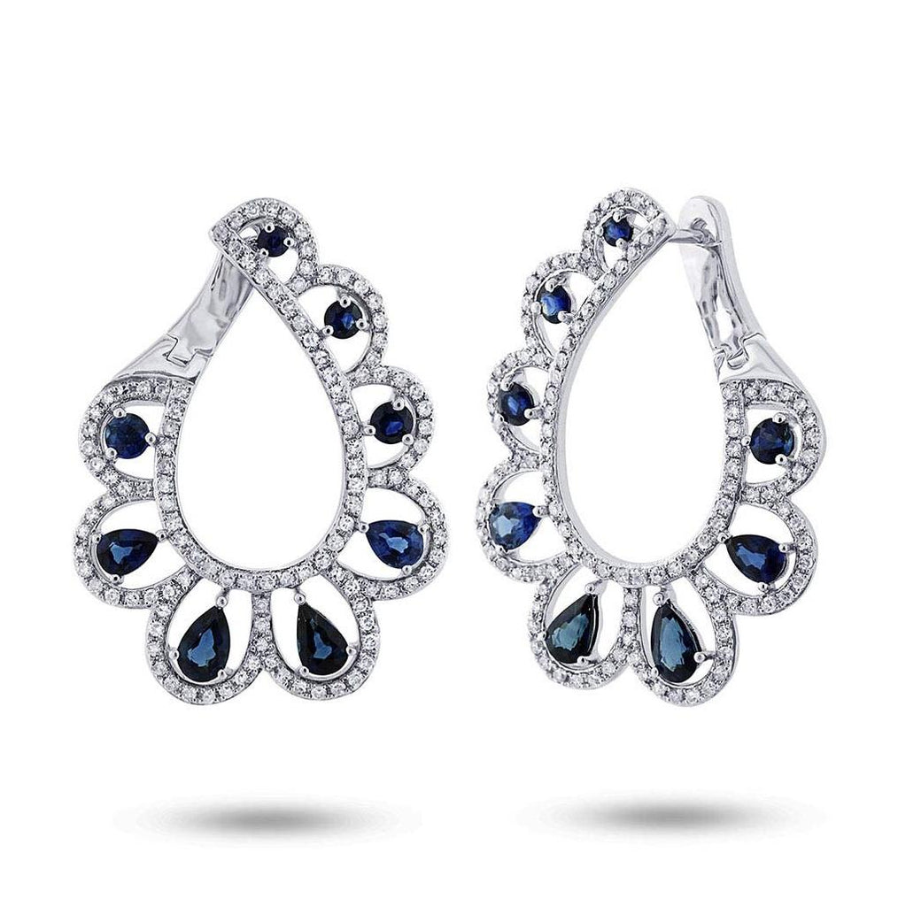 1.18 Ctw Diamond And 2.60 Ctw Blue Sapphire 14k White Gold Earring