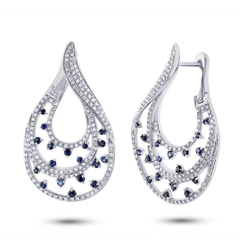 1.49 Ctw Diamond And 0.83 Ctw Blue Sapphire 14k White Gold Earring