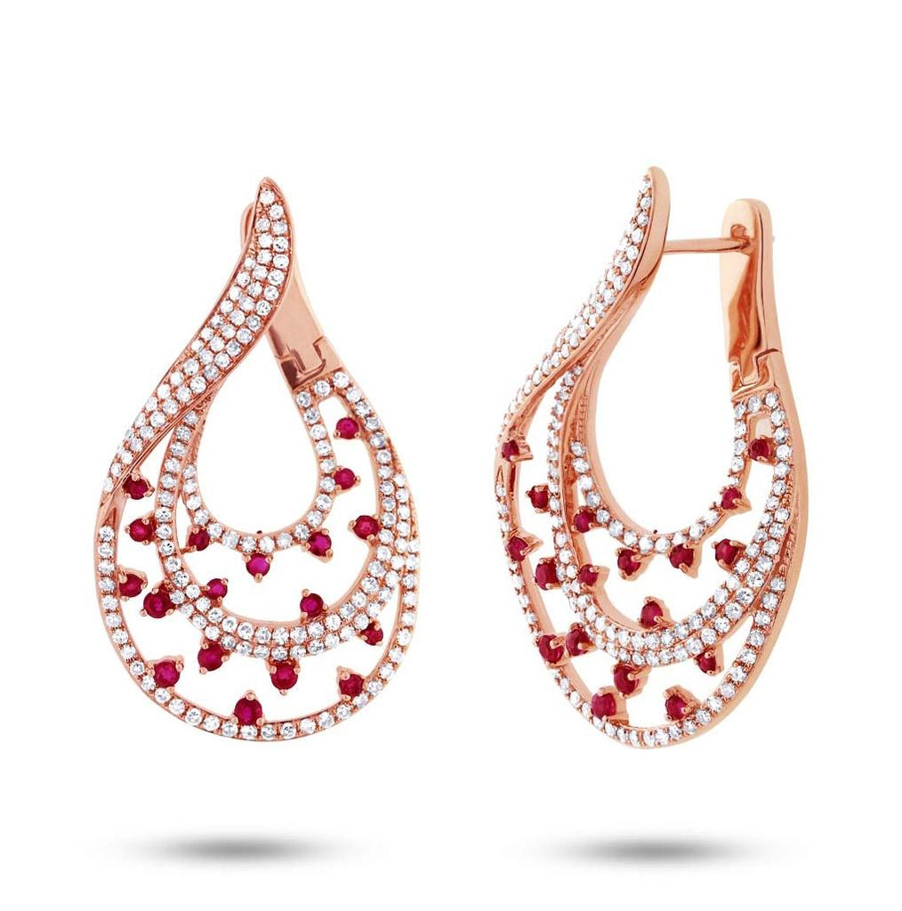 1.49 Ctw Diamond And 0.93 Ctw Ruby 14k Rose Gold Earring