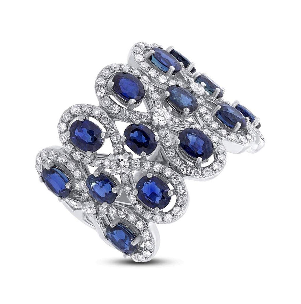 0.92 Ctw Diamond And 3.61 Ctw Blue Sapphire 14k White Gold Ring