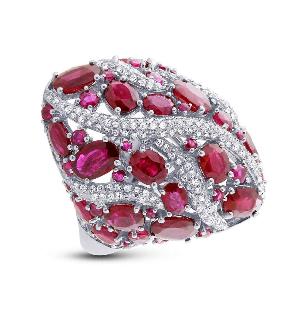 0.81 Ctw Diamond And 8.17 Ctw Ruby 14k White Gold Ring