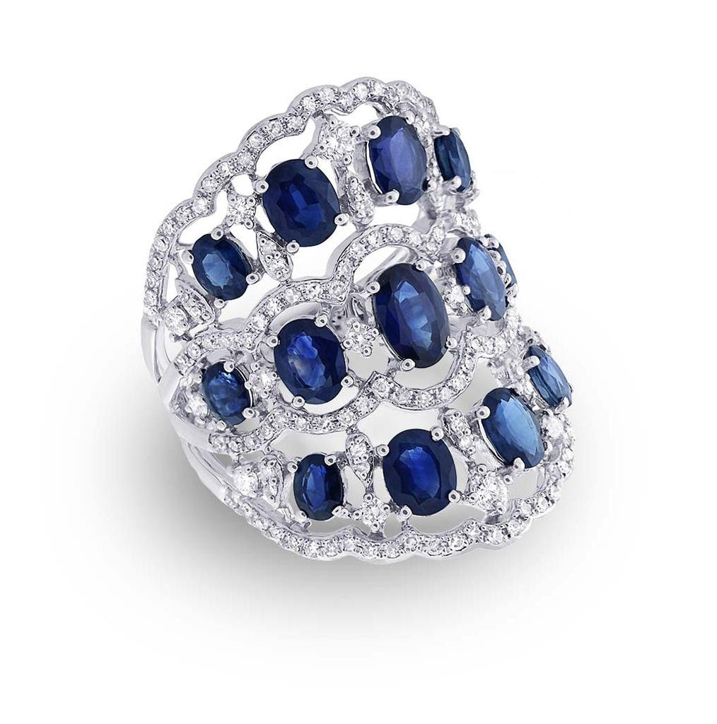 1.04 Ctw Diamond And 4.46 Ctw Blue Sapphire 14k White Gold Ring