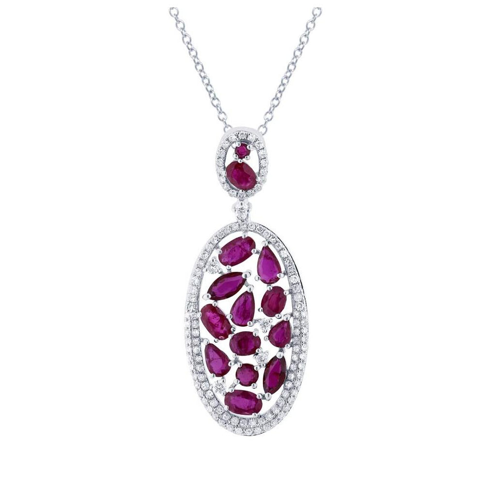 0.60 Ctw Diamond And 2.88 Ctw Ruby 14k White Gold Pendant Necklace With 18 Inch Chain