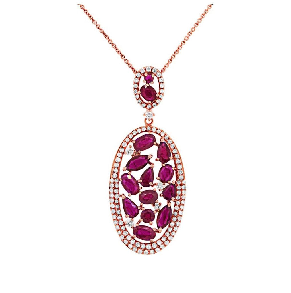 0.60 Ctw Diamond And 2.88 Ctw Ruby 14k Rose Gold Pendant Necklace With 18 Inch Chain