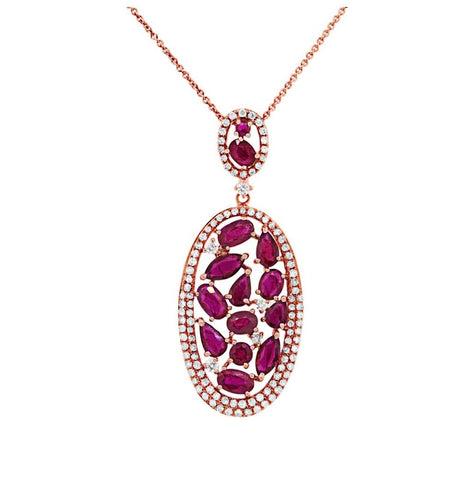 0.60 Ctw Diamond And 2.88 Ctw Ruby 14k Rose Gold Pendant Necklace With 18 Inch Chain