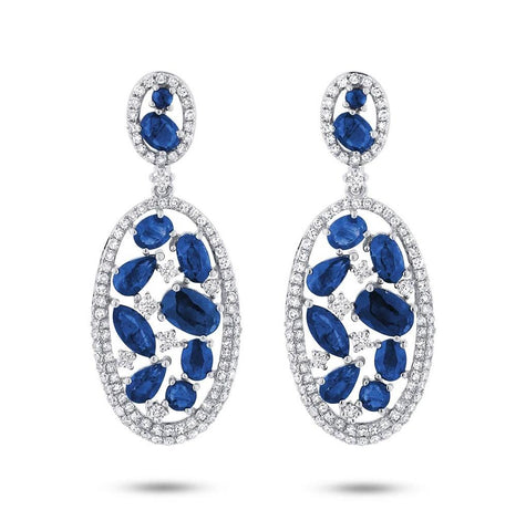 1.12 Ctw Diamond And 5.30 Ctw Blue Sapphire 14k White Gold Earring