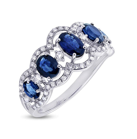 0.40 Ctw Diamond And 1.96 Ctw Blue Sapphire 14k White Gold Ring Size 5.5