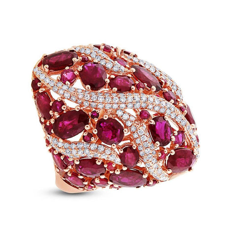 0.81 Ctw Diamond And 8.17 Ctw Ruby 14k Rose Gold Ring