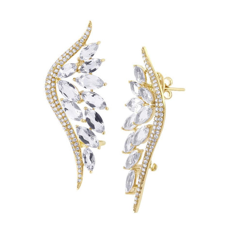 0.75 Ctw Diamond And 5.65 Ctw White Topaz 14k Yellow Gold Ear Crawler Earring