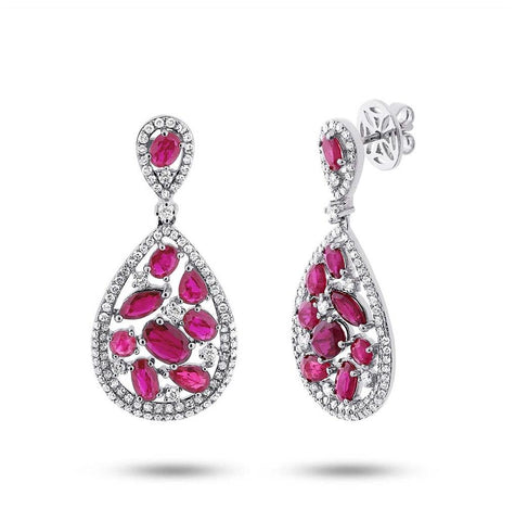 1.09 Ctw Diamond And 4.38 Ctw Ruby 14k White Gold Earring