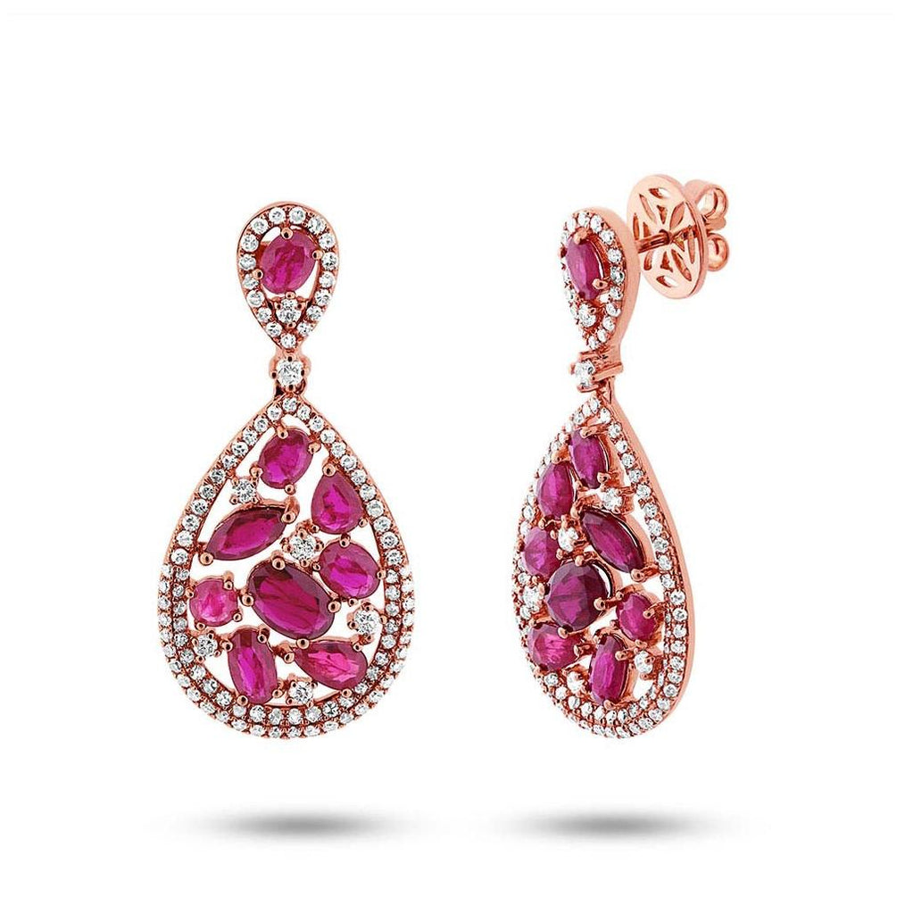 1.09 Ctw Diamond And 4.38 Ctw Ruby 14k Rose Gold Earring