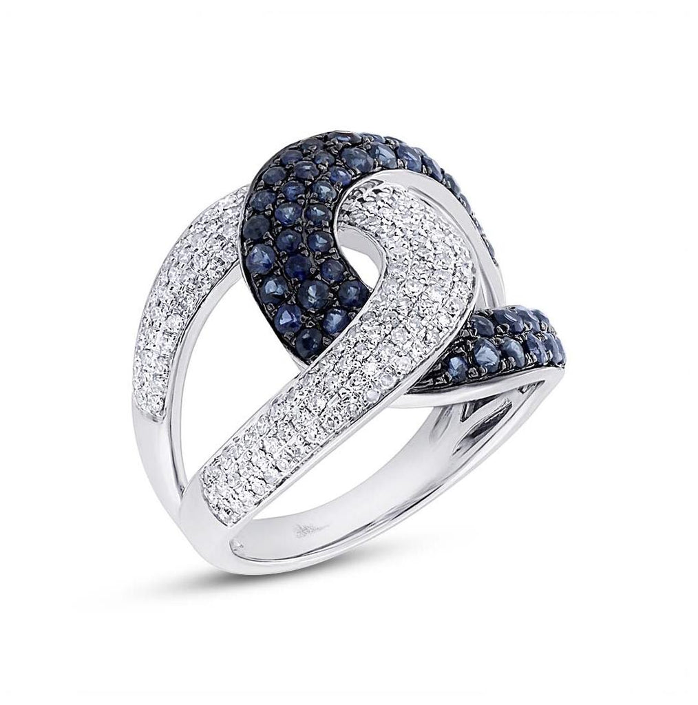 0.59 Ctw Diamond And 1.10 Ctw Blue Sapphire 14k White Gold Ring
