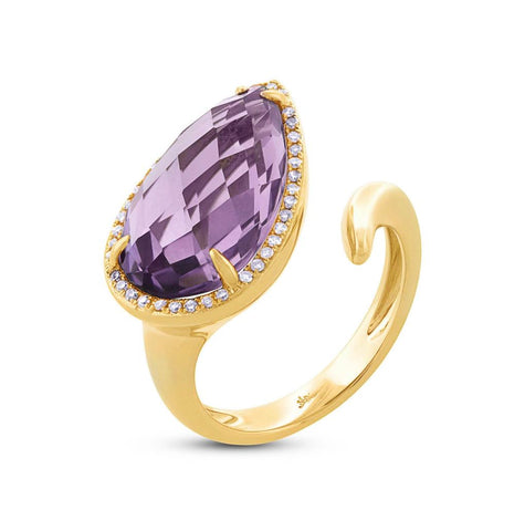 0.15 Ctw Diamond And 7.00 Ctw Amethyst 14k Yellow Gold Ring