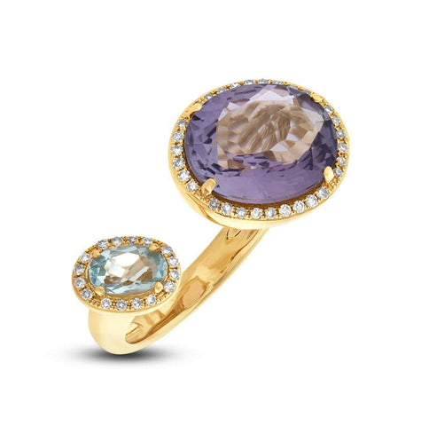 0.17 Ctw Diamond And 4.75 Ctw Amethyst And Sky Blue Topaz 14k Yellow Gold Ring