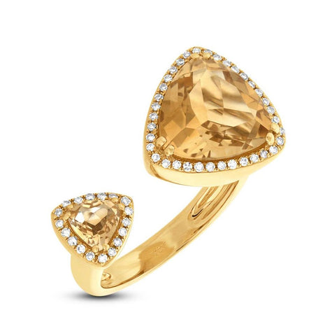 0.20 Ctw Diamond And 4.46 Ctw Citrine 14k Yellow Gold Ring