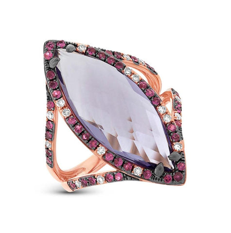 0.15 Ctw Diamond And 6.52 Ctw Amethyst And Pink Sapphire 14k Rose Gold Ring