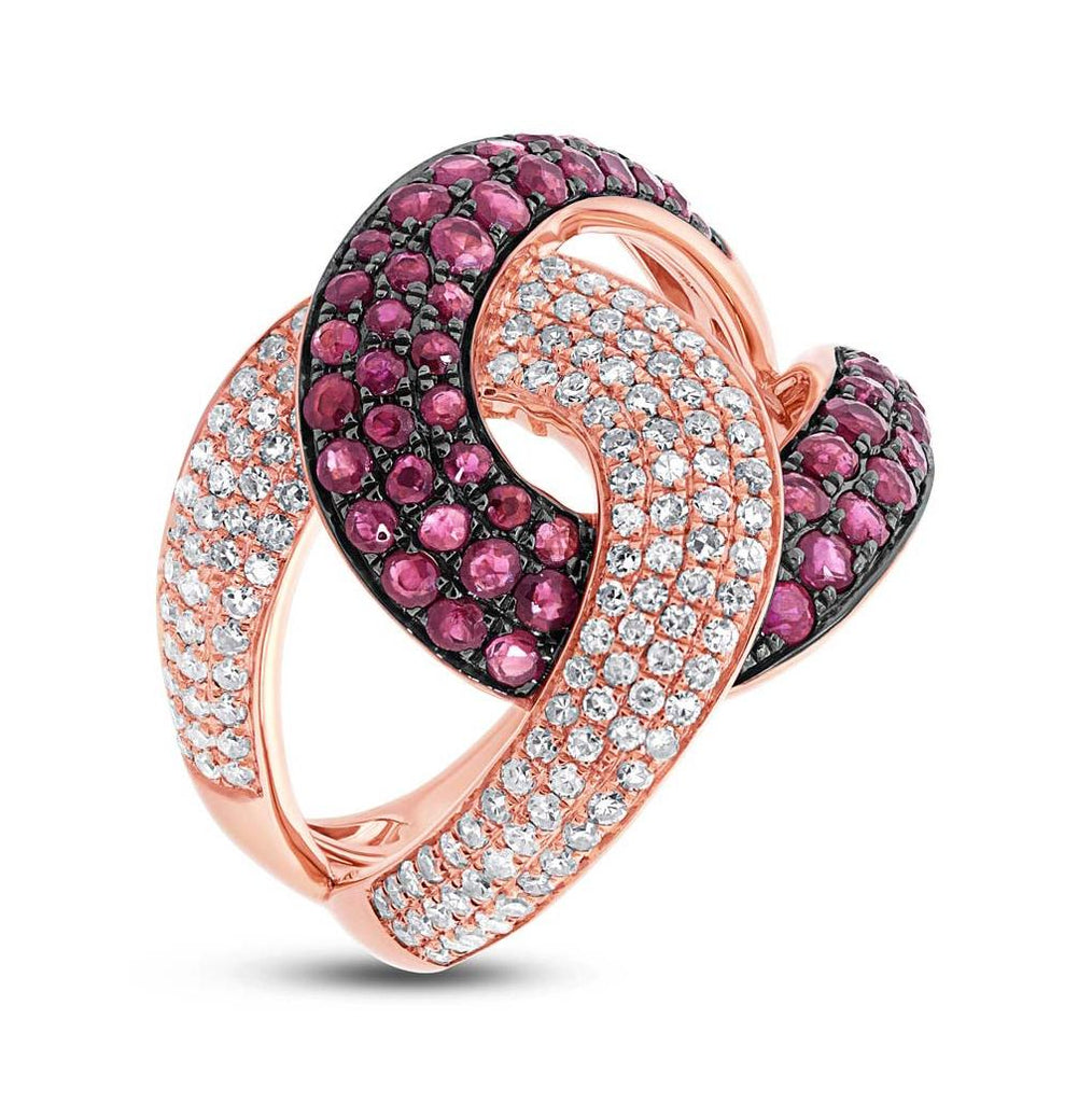 0.59 Ctw Diamond And 1.15 Ctw Ruby 14k Rose Gold Ring