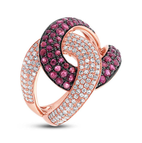 0.59 Ctw Diamond And 1.15 Ctw Ruby 14k Rose Gold Ring