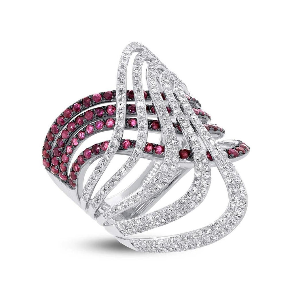 1.03 Ctw Diamond And 1.42 Ctw Ruby 14k White Gold Ring