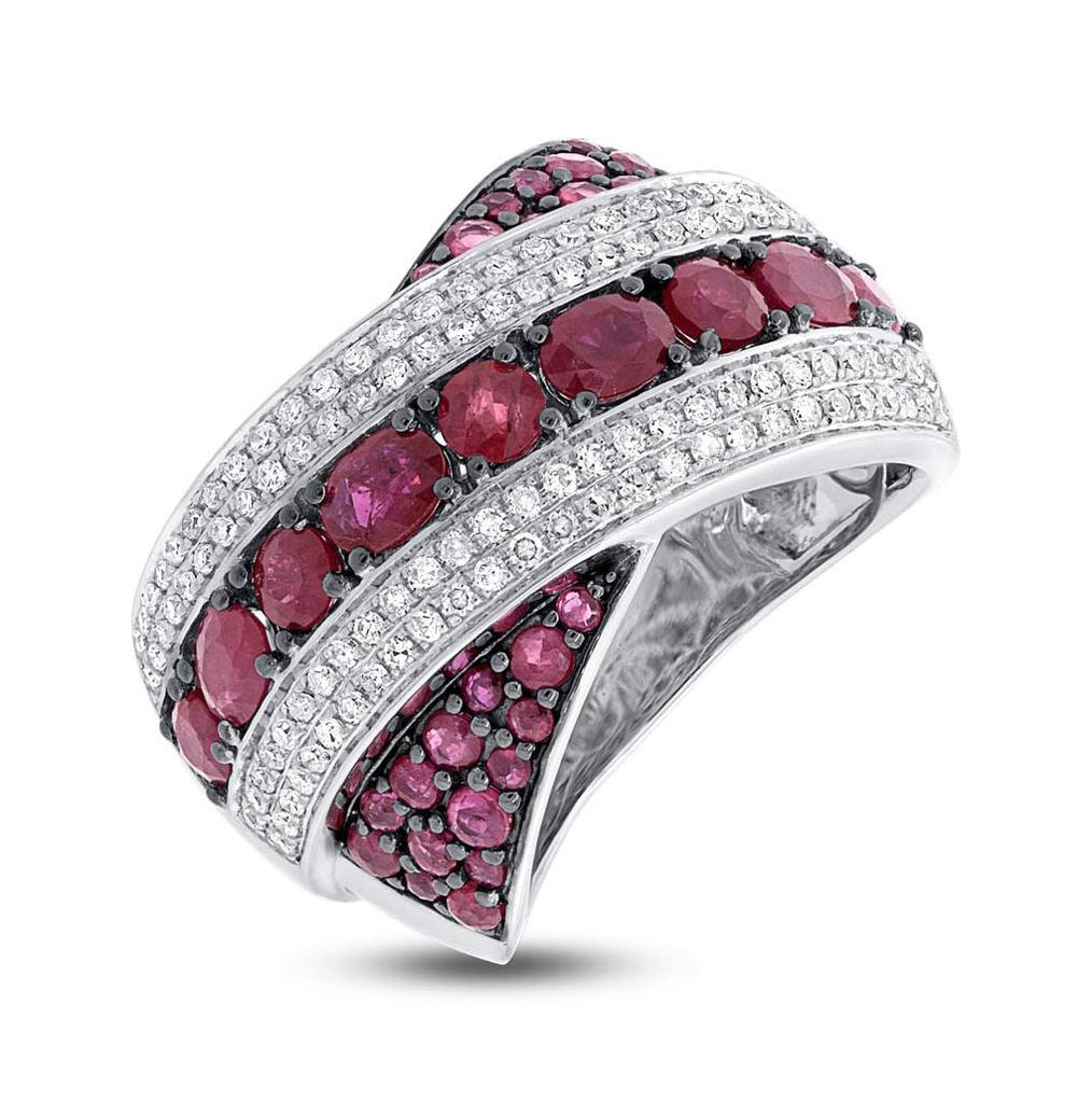 0.57 Ctw Diamond And 2.36 Ctw Ruby 14k White Gold Ring