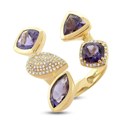 0.44 Ctw Diamond And 6.84 Ctw Amethyst 14k Yellow Gold Ring
