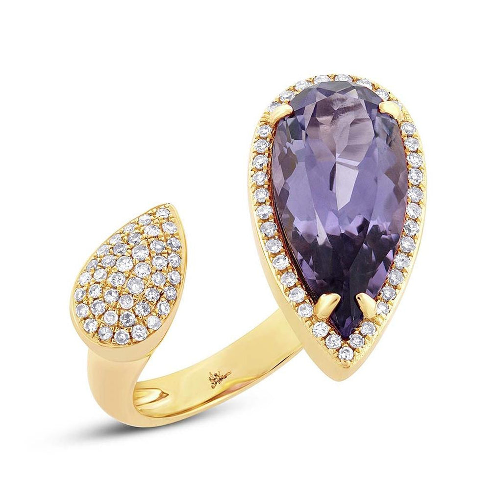 0.34 Ctw Diamond And 4.68 Ctw Amethyst 14k Yellow Gold Ring