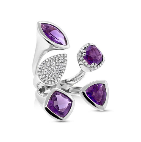 0.44 Ctw Diamond And 6.84 Ctw Amethyst 14k White Gold Ring Size 6