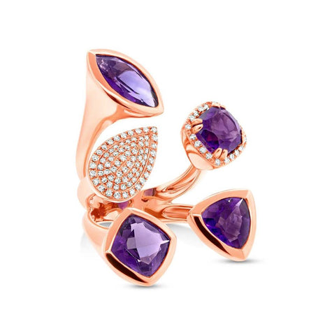 0.44 Ctw Diamond And 6.84 Ctw Amethyst 14k Rose Gold Ring Size 6