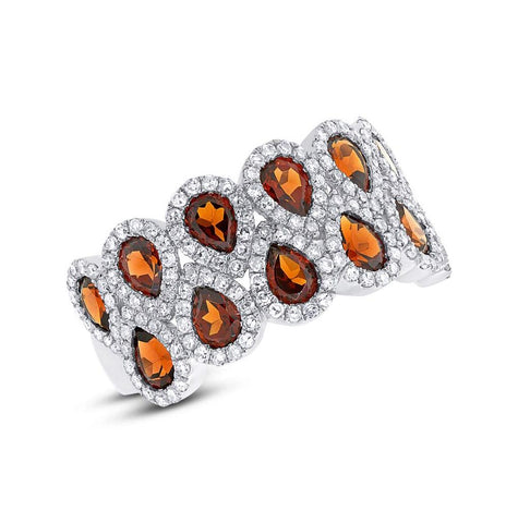 0.77 Ctw Diamond And 2.31 Ctw Garnet 14k White Gold Ring