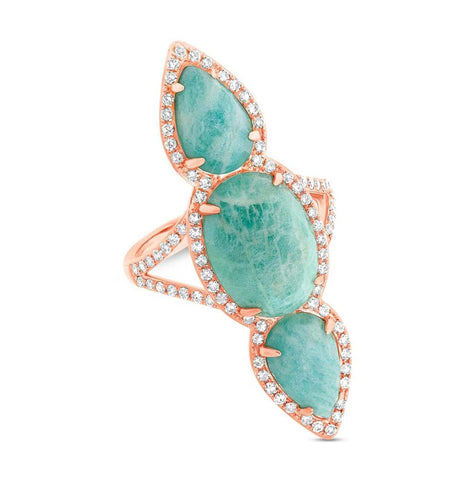 0.56 Ctw Diamond And 9.45 Ctw Amazonite 14k Rose Gold Ring