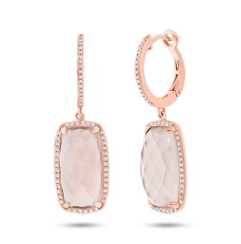 0.34 Ctw Diamond And 12.85 Ctw Rose Quartz 14k Rose Gold Earring