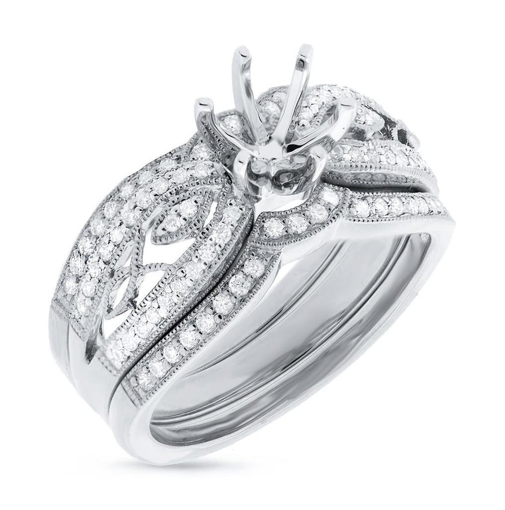 0.42 Ctw 18k White Gold Diamond Semi-mount Ring 3-pc
