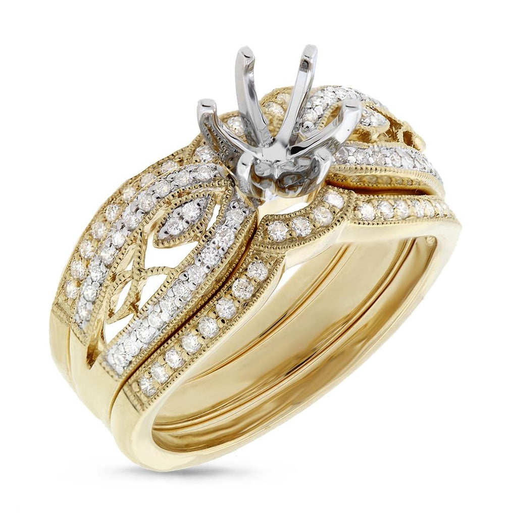 0.42 Ctw 18k Yellow Gold Diamond Semi-mount Ring 3-pc