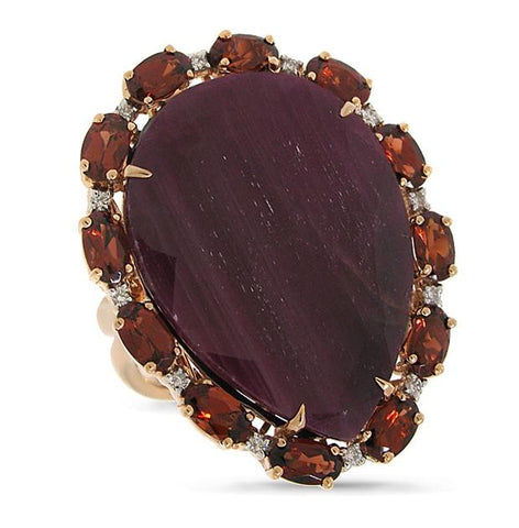 0.12 Ctw Diamond And 29.14 Ctw Flat Rose Cut Ruby And Garnet 18k Rose Gold Ring