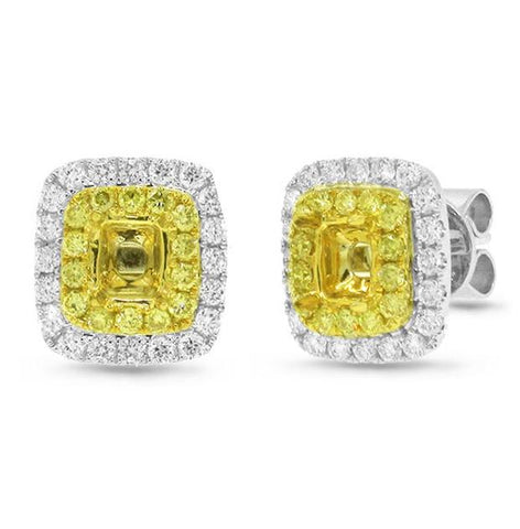 0.94 Ctw 18k Two-tone Gold Natural Yellow Diamond Semi-mount Earrring