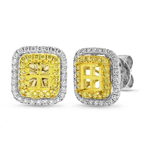 0.90 Ctw 18k Two-tone Gold Natural Yellow Diamond Semi-mount Earring