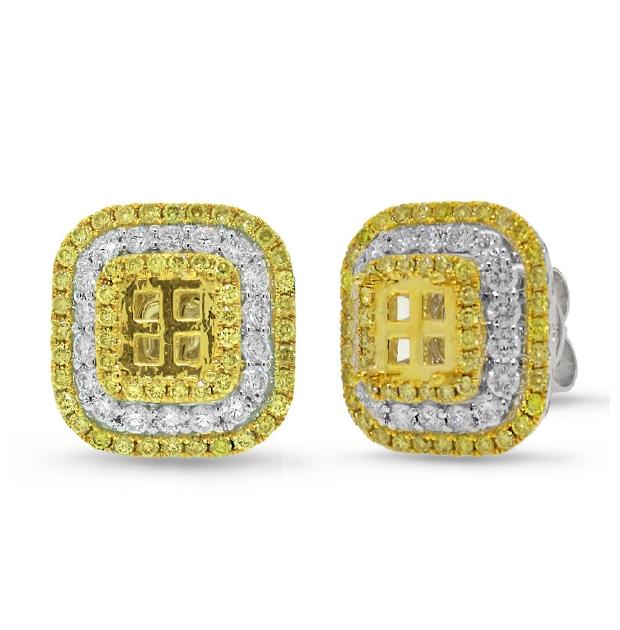 1.97 Ctw 18k Two-tone Gold Natural Yellow Diamond Semi-mount Earring