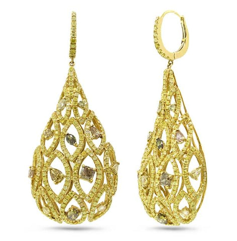 6.62 Ctw 18k Yellow Gold Fancy Color Diamond Earring